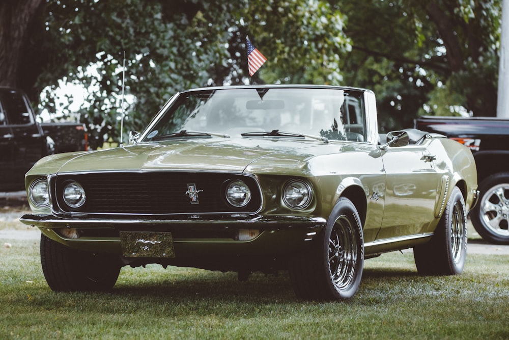 white classic car parked on green grass field during daytime