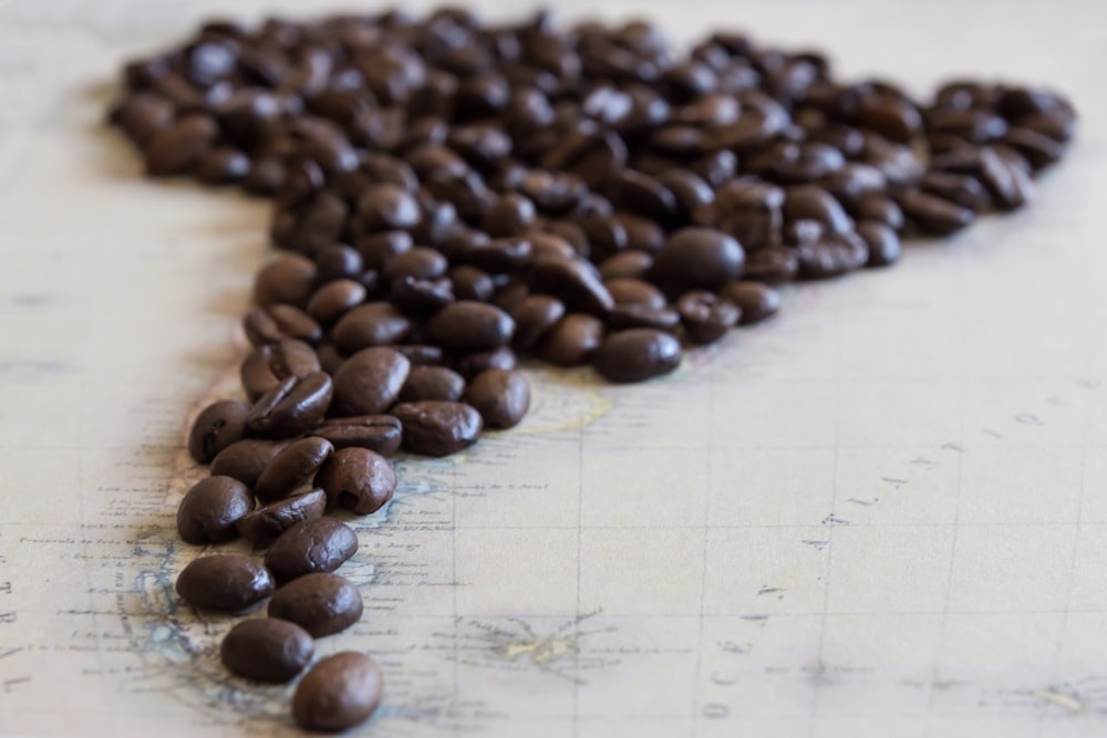 brown coffee beans on white paper