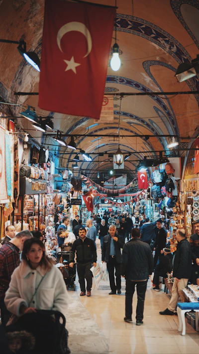 Shoppers in a covered lane of the Grand Bazaar, Istanbul