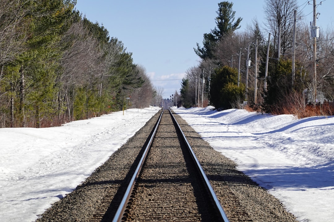 black train rail covered with snow