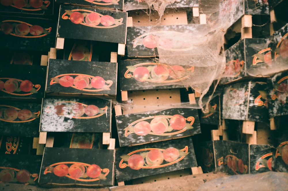 raw fish on black and white boxes