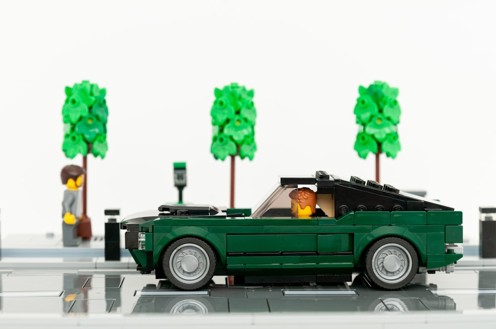 green and white vintage car
