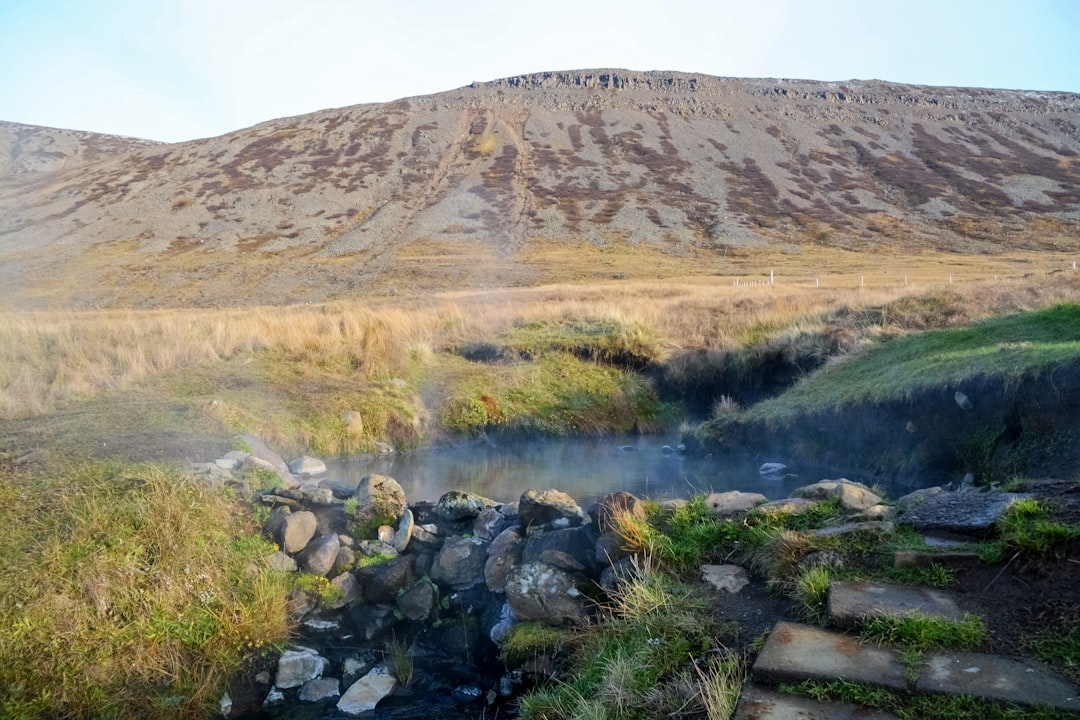 brown mountain near body of water during daytime