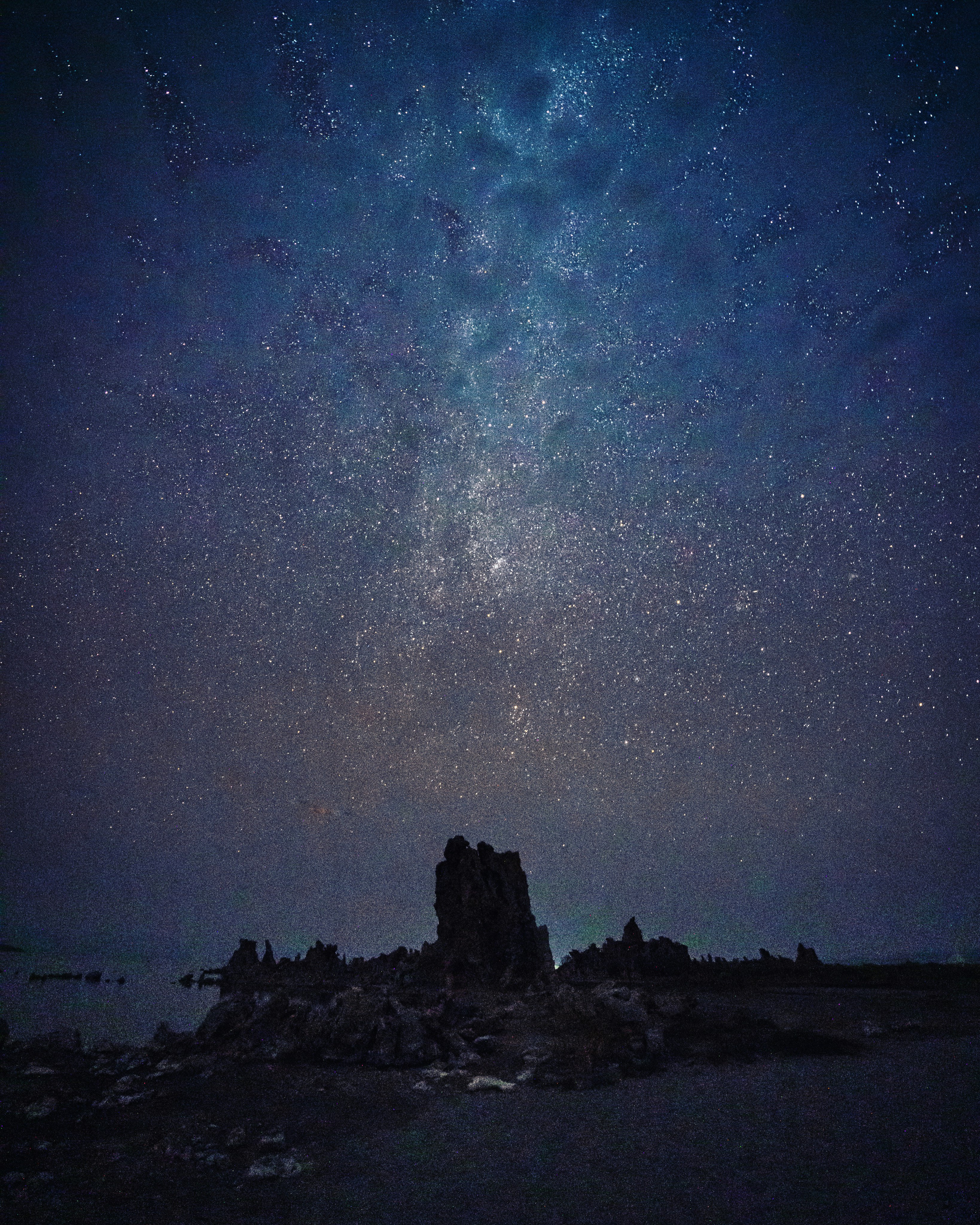 cloudy night sky covering up the milky way at mono lake