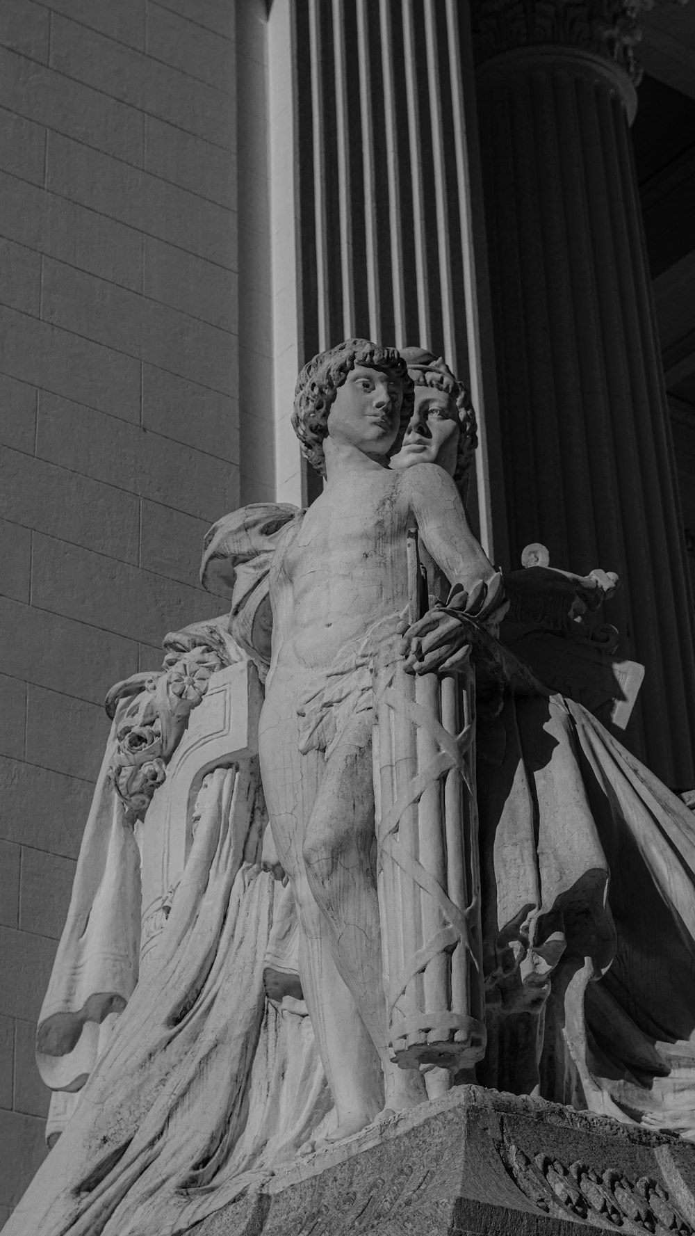 woman statue in grayscale photography