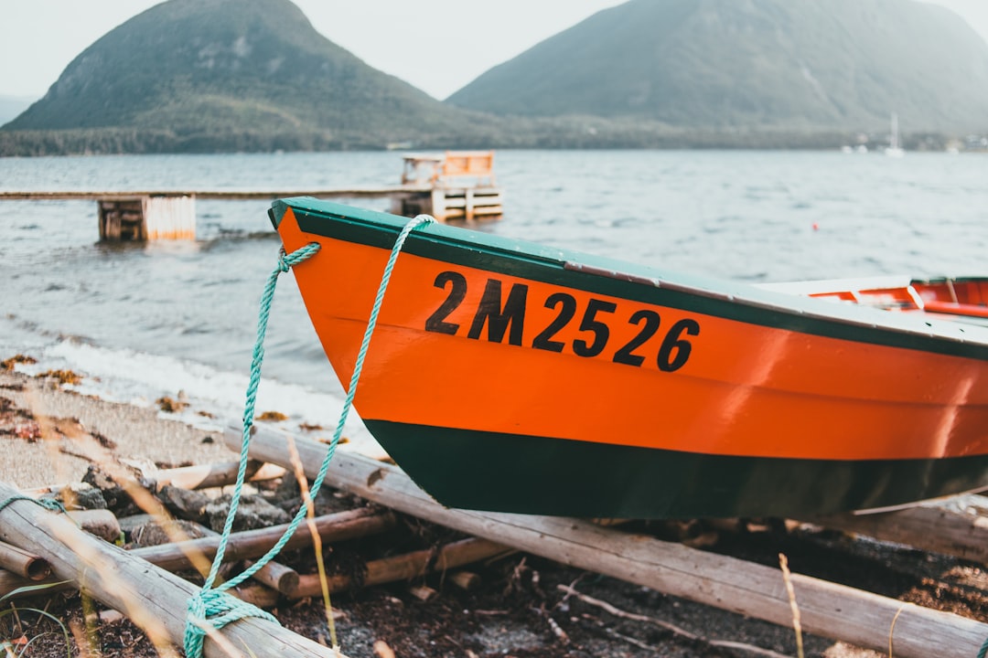 orange and black boat on shore during daytime