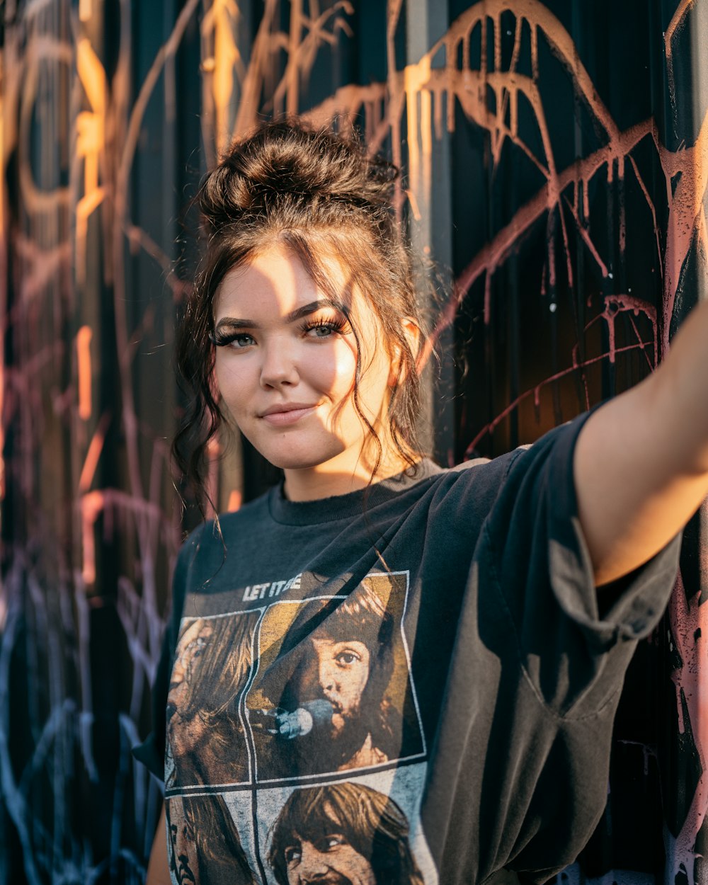 woman in black crew neck t-shirt wearing eyeglasses