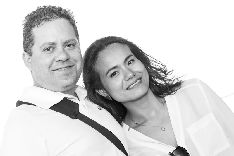 man and woman in crisp white shirts