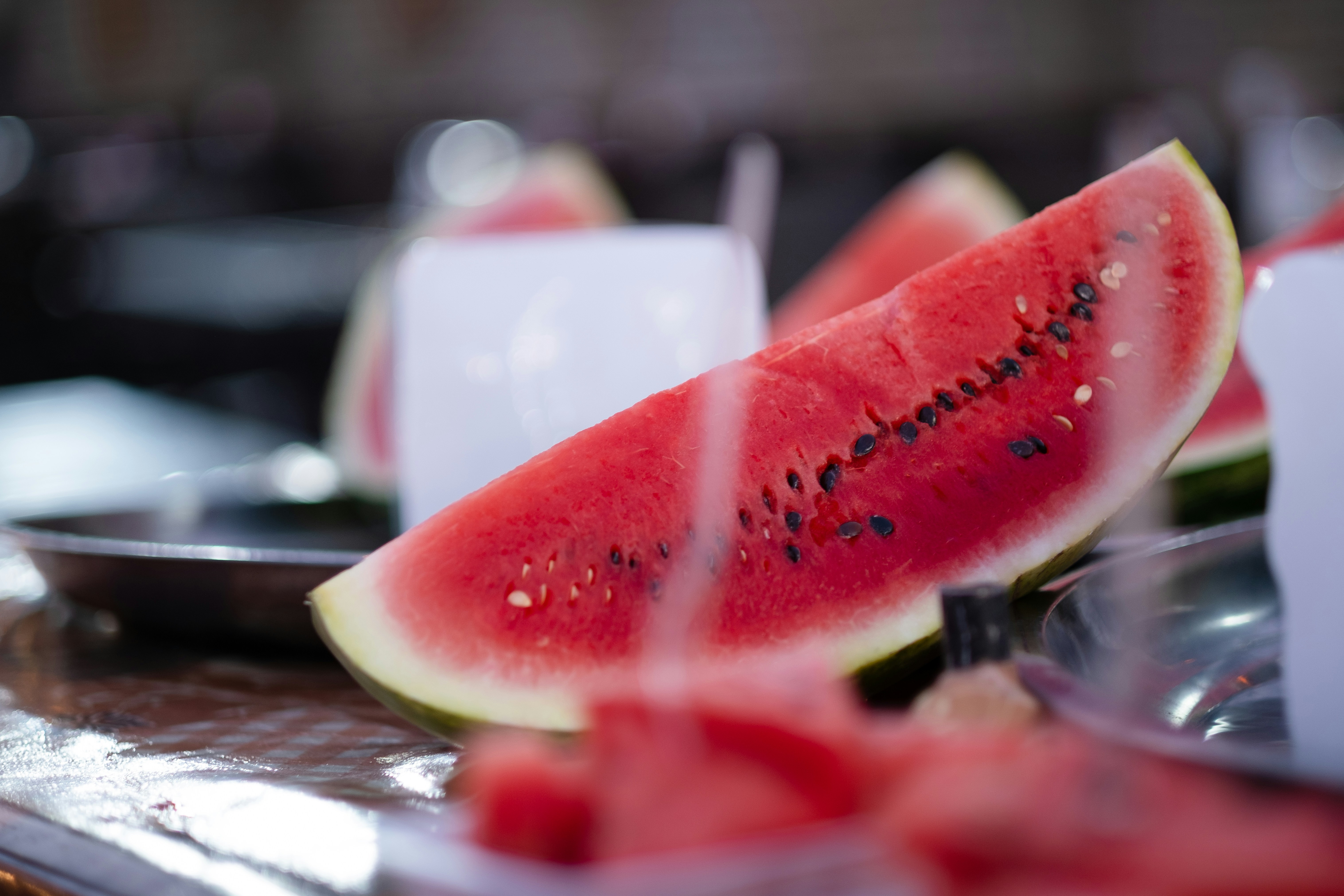 fresh sliced watermelon on a plate top-down