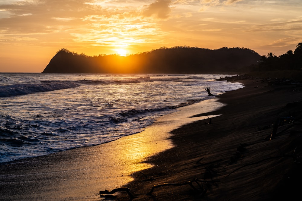 silhouette of person surfing on sea during sunset