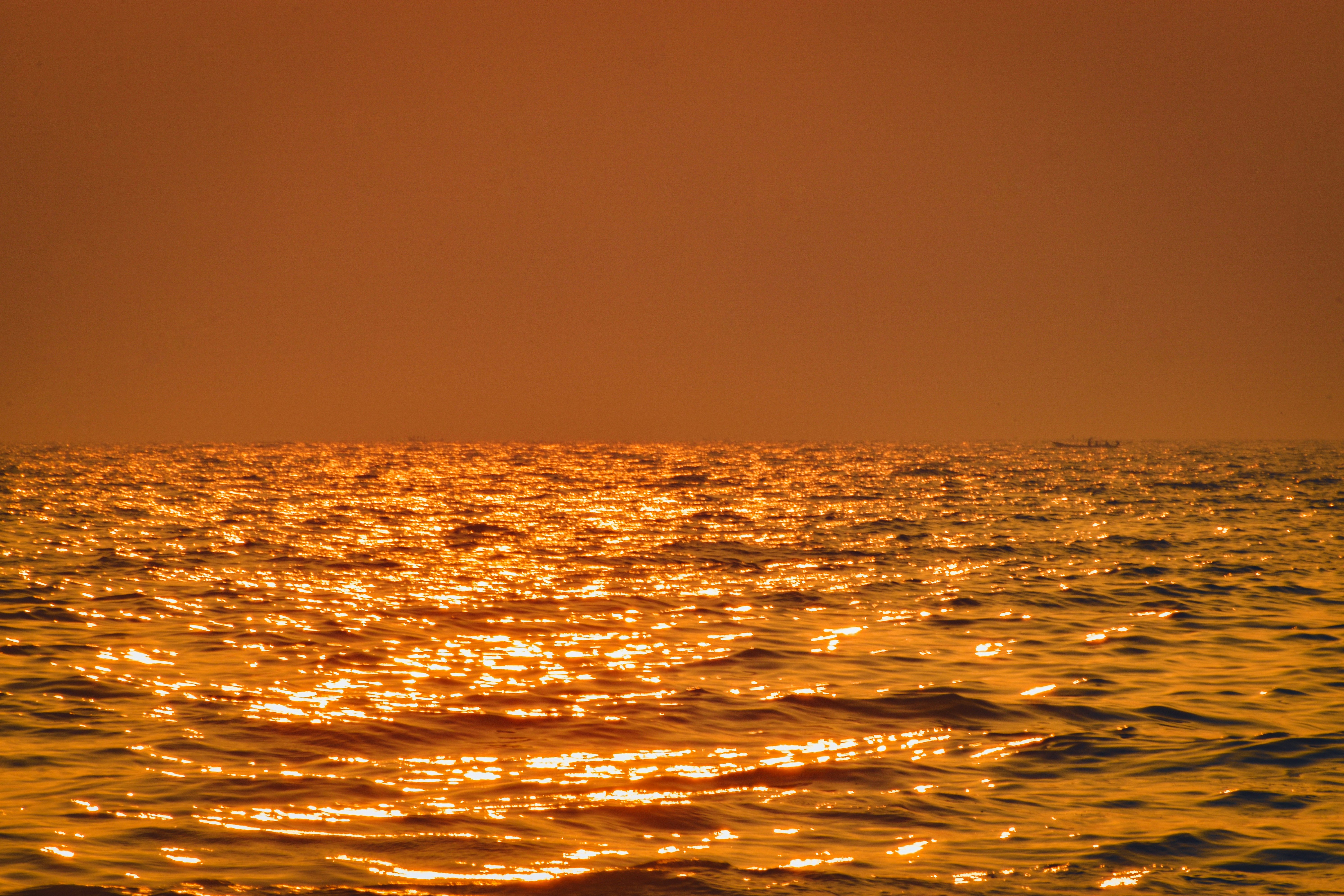 body of water during sunset