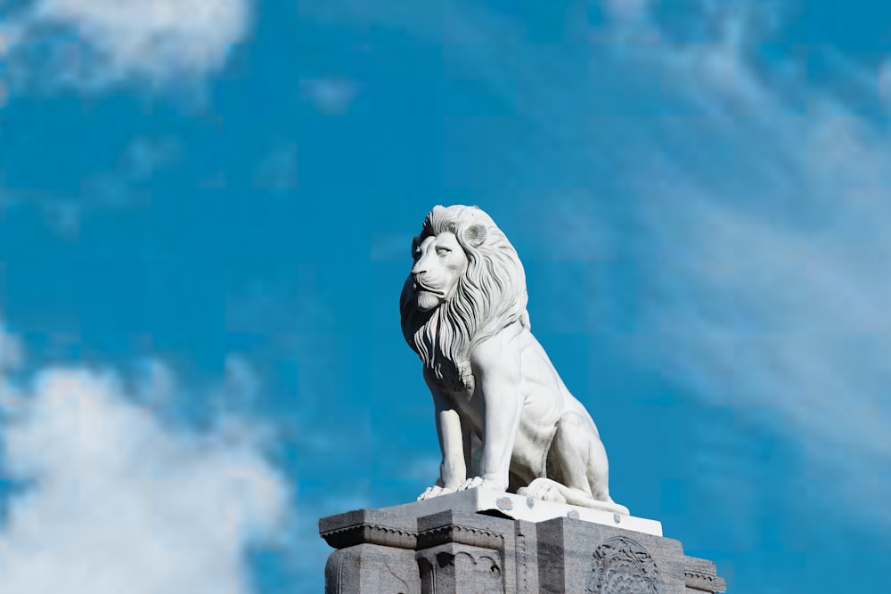 Statua del leone bianco sotto il cielo blu durante il giorno