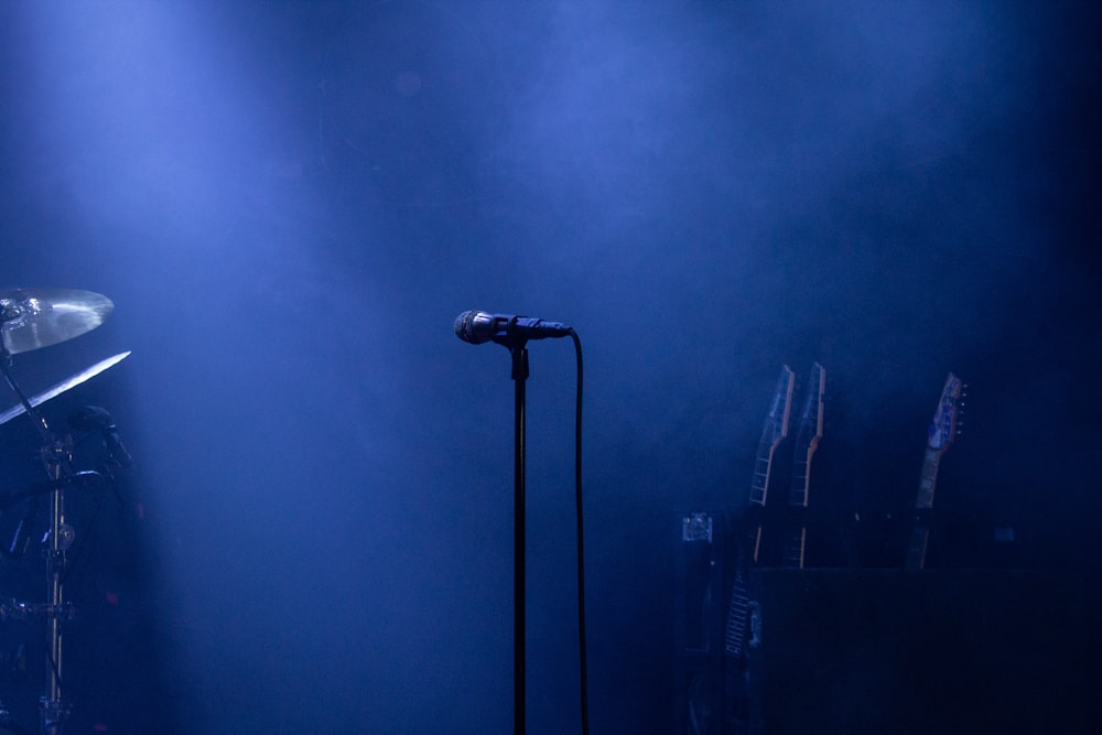 black microphone on stand near microphone stand