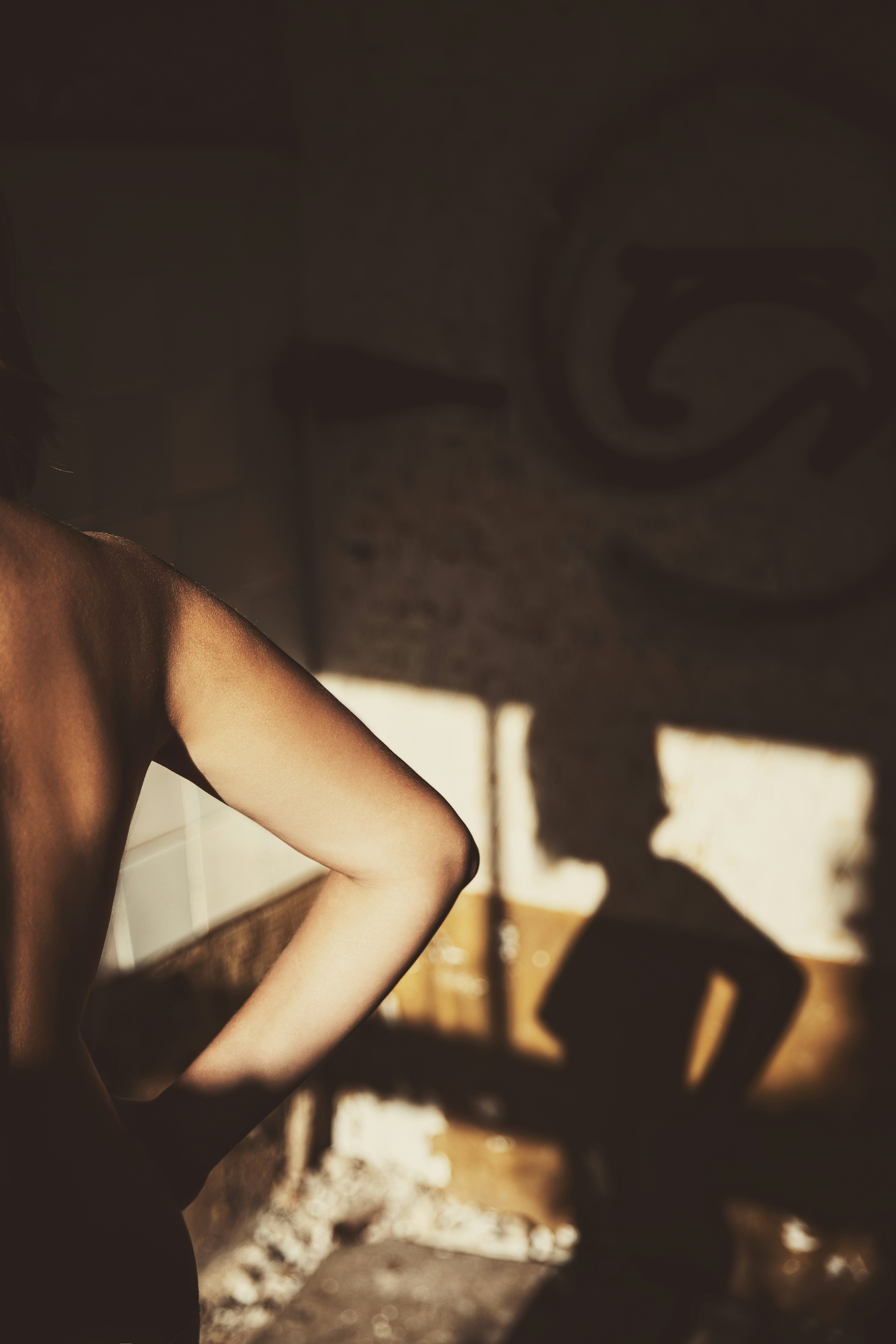 grayscale photo of topless woman