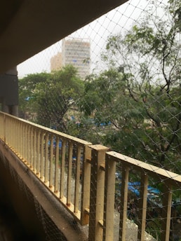 A safety net installed on a balcony to protect children.