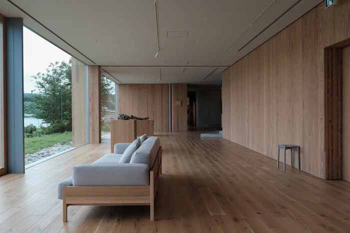 Close view of a warm wood floor