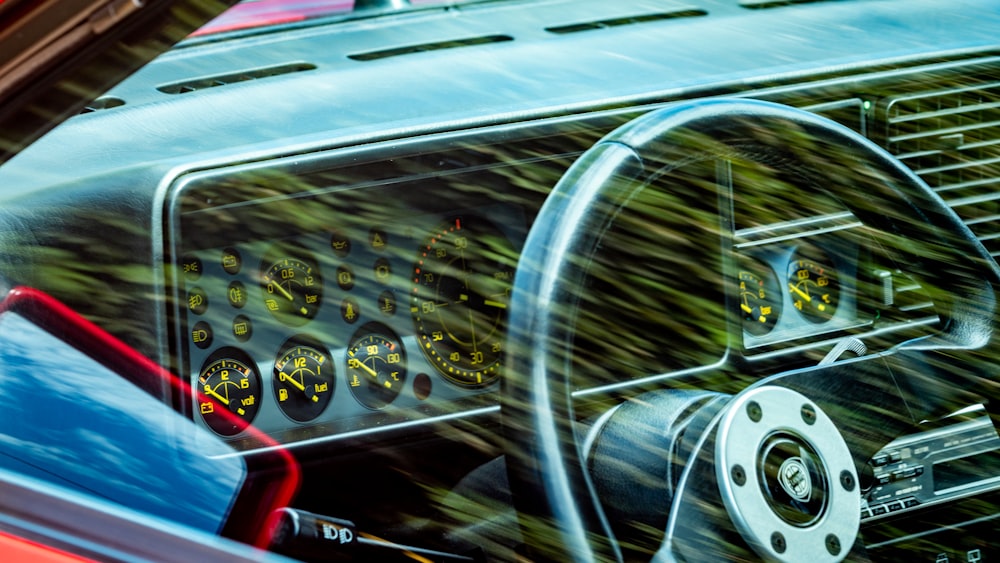 gray and black car steering wheel