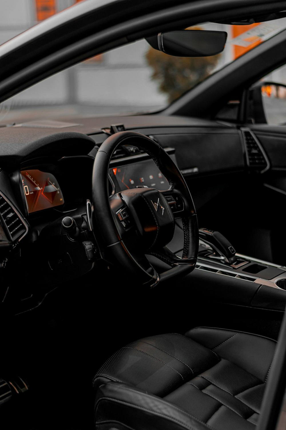 black steering wheel in car