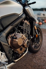 black and silver motorcycle engine