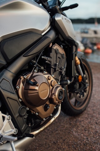 black and silver motorcycle engine