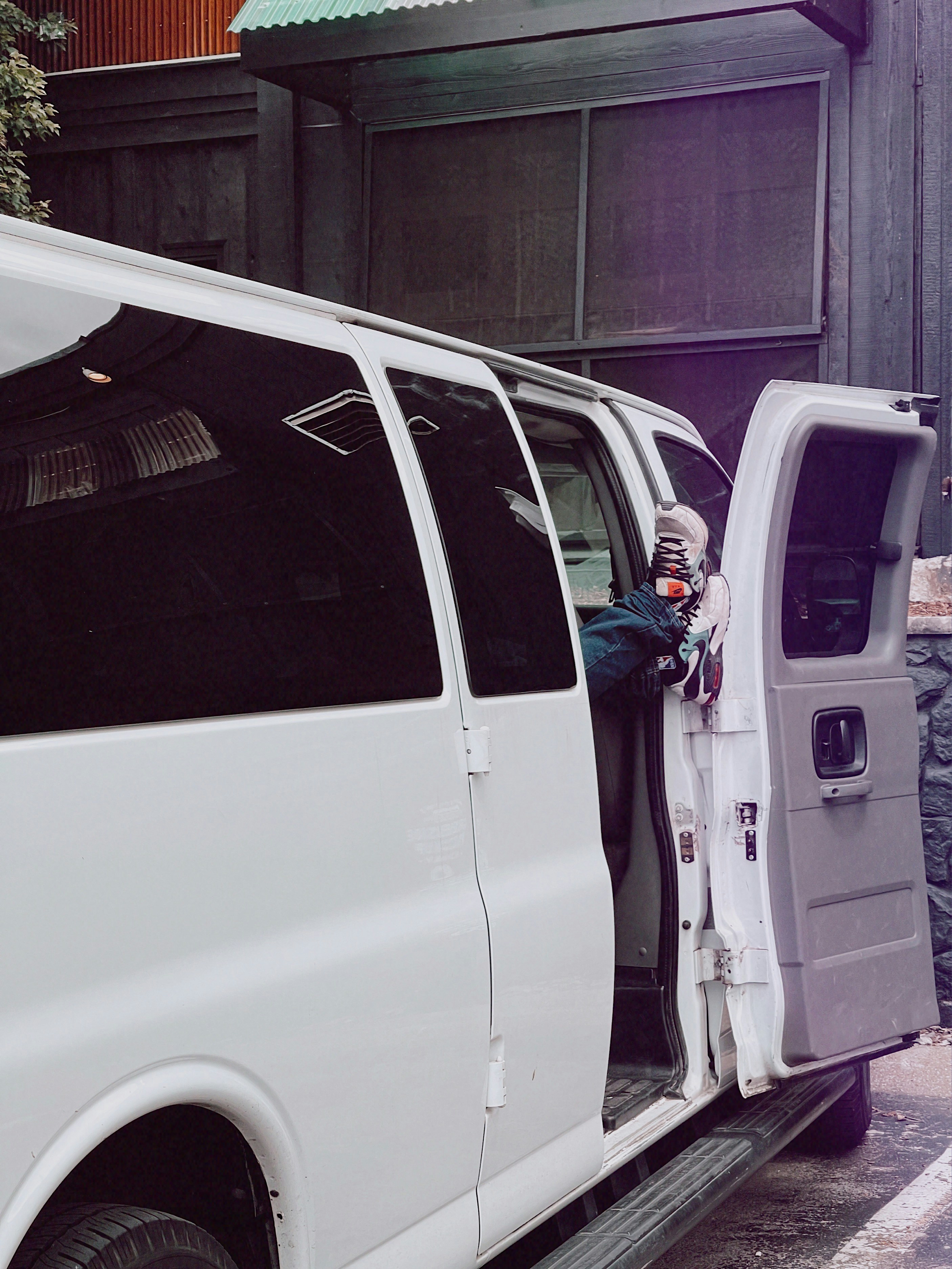 Airport transfer shuttle van waiting for passengers