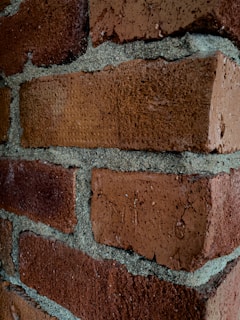 Red bricks arranged in a wall pattern with visible mortar in between, showing a textured surface and weathered appearance.