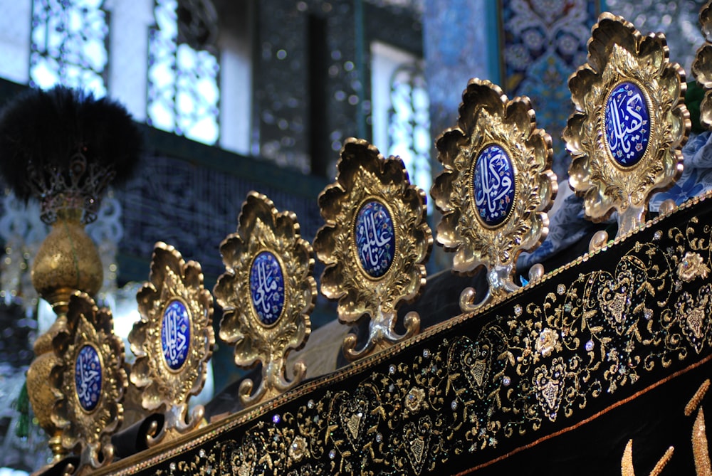 blue and gold floral ornament