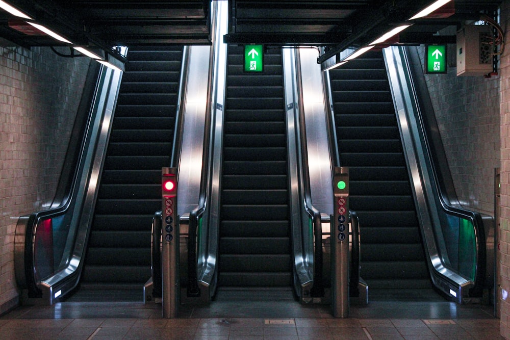 black and gray escalator with no people