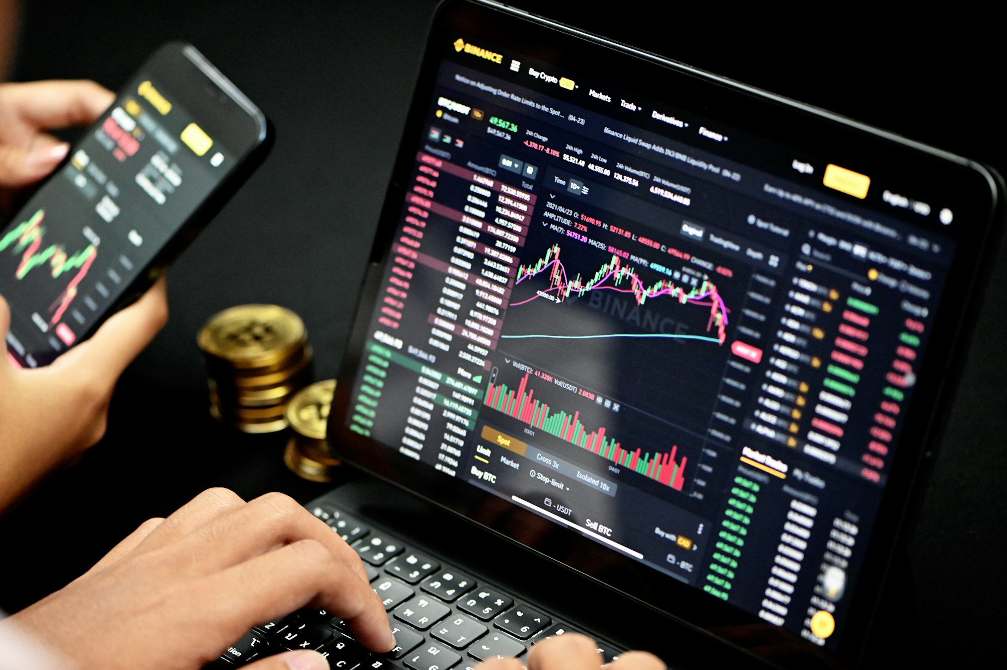 Two investors are trading cryptocurrency on Binance