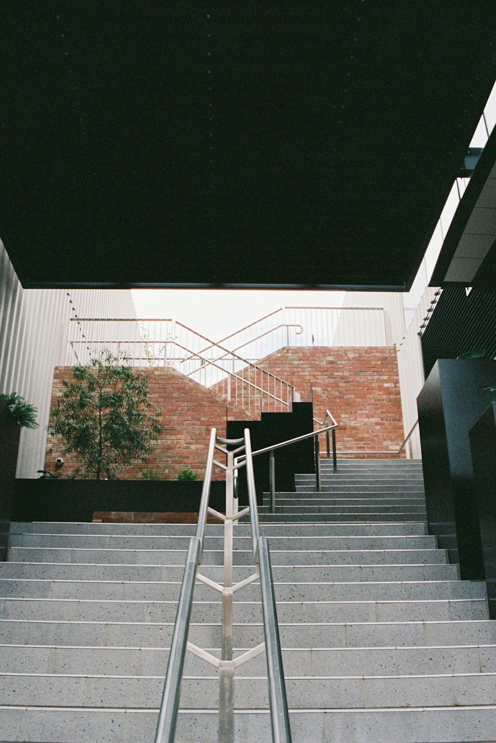 白と茶色のコンクリート階段