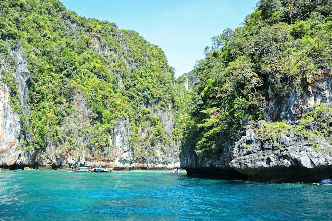 green and gray rock formation beside body of water during daytime