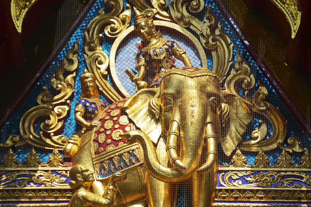gold and blue hindu deity statue
