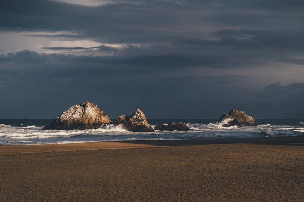 Formation rocheuse brune sur le bord de la mer pendant la journée