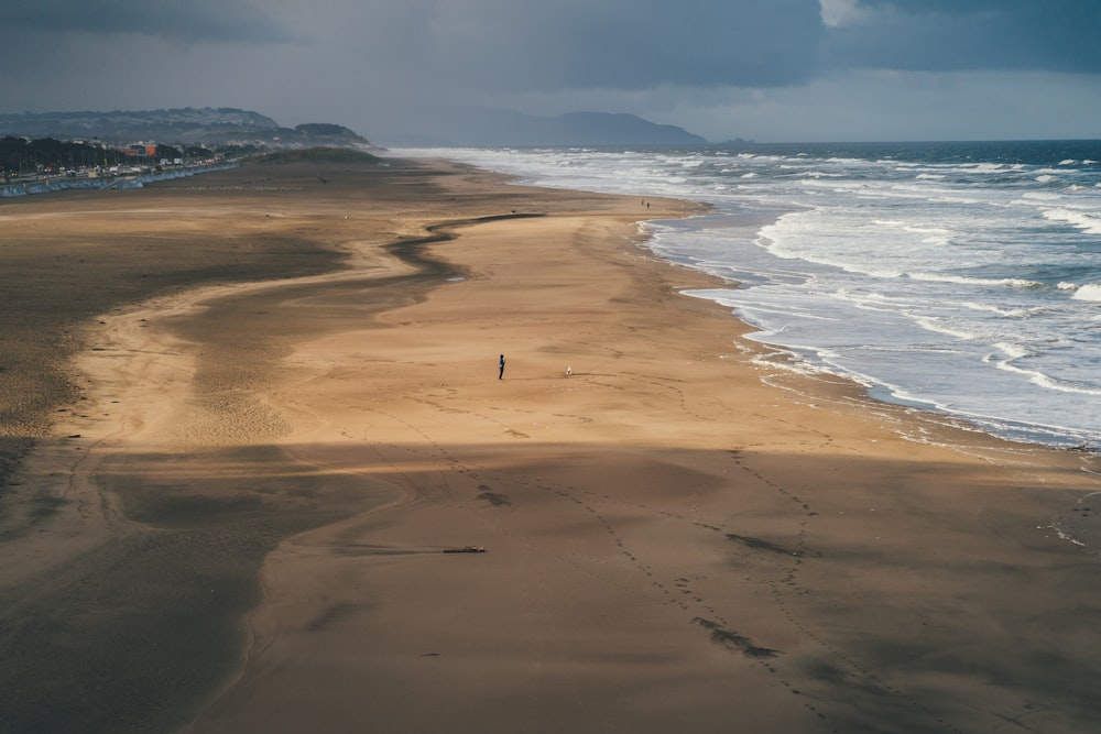 Person, die tagsüber am Strand spazieren geht