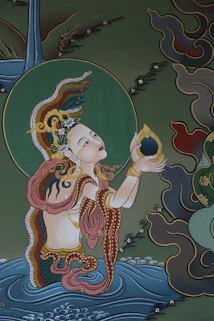 girl in orange and white dress illustration