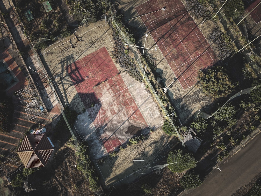 aerial view of brown brick wall