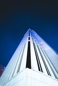white and blue glass building
