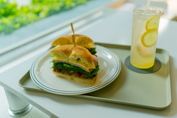 Burger on white ceramic plate