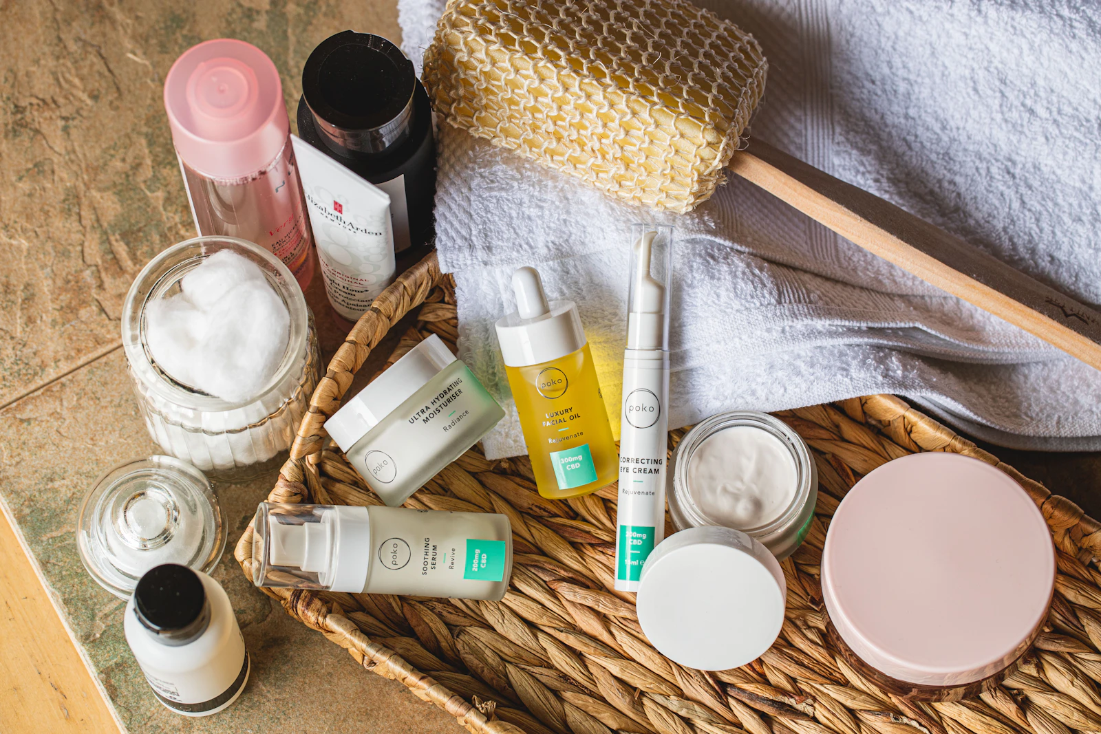 A side-by-side comparison of Korean and Japanese skincare products on a shelf