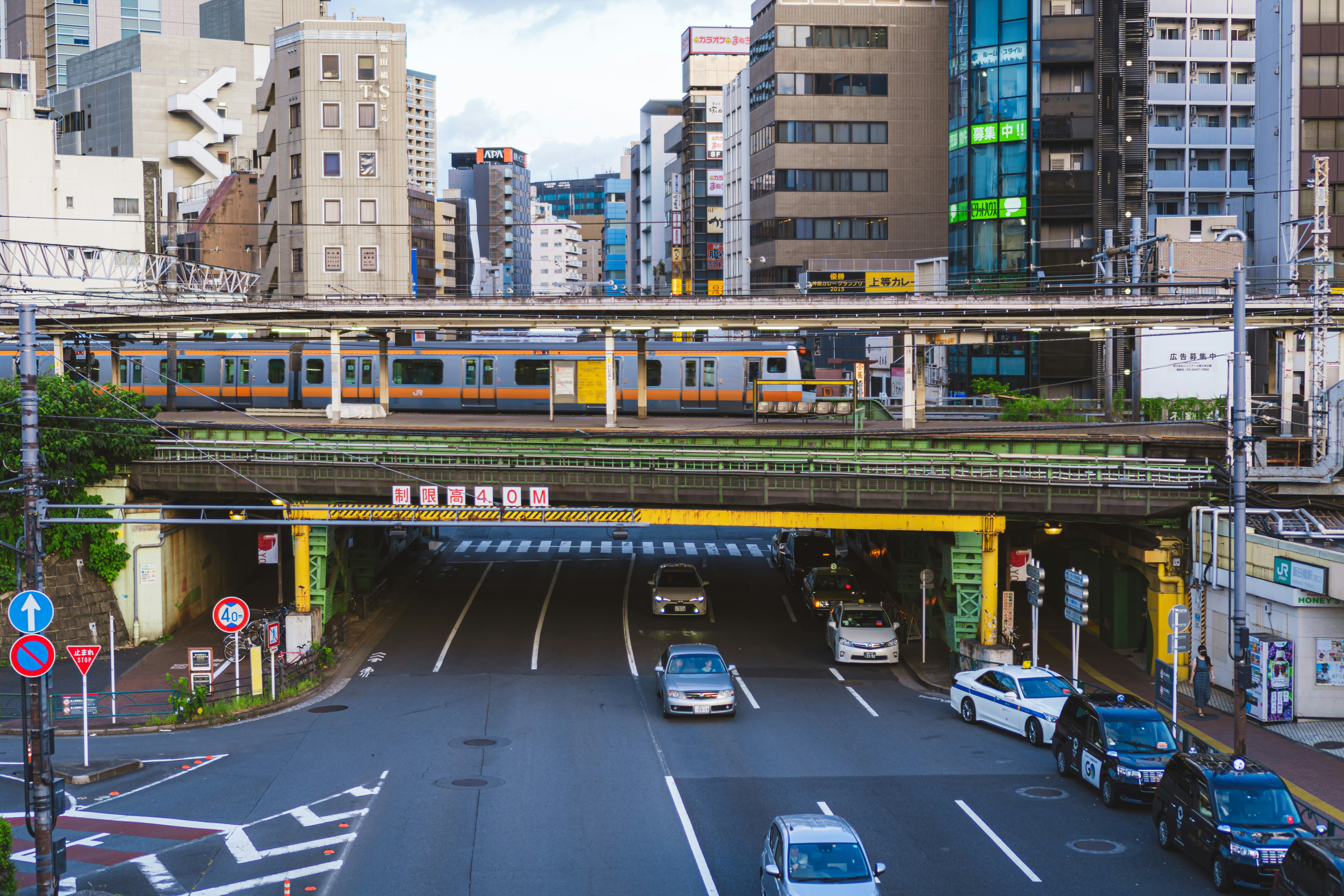 elevated railroad and train.