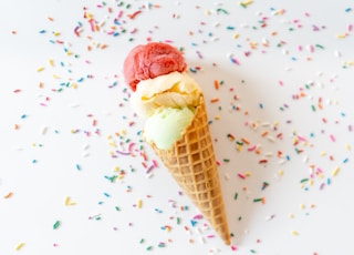 ice cream on white and blue ceramic plate