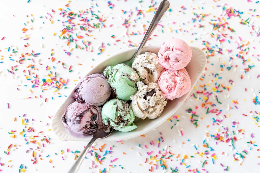 ice cream on white ceramic bowl