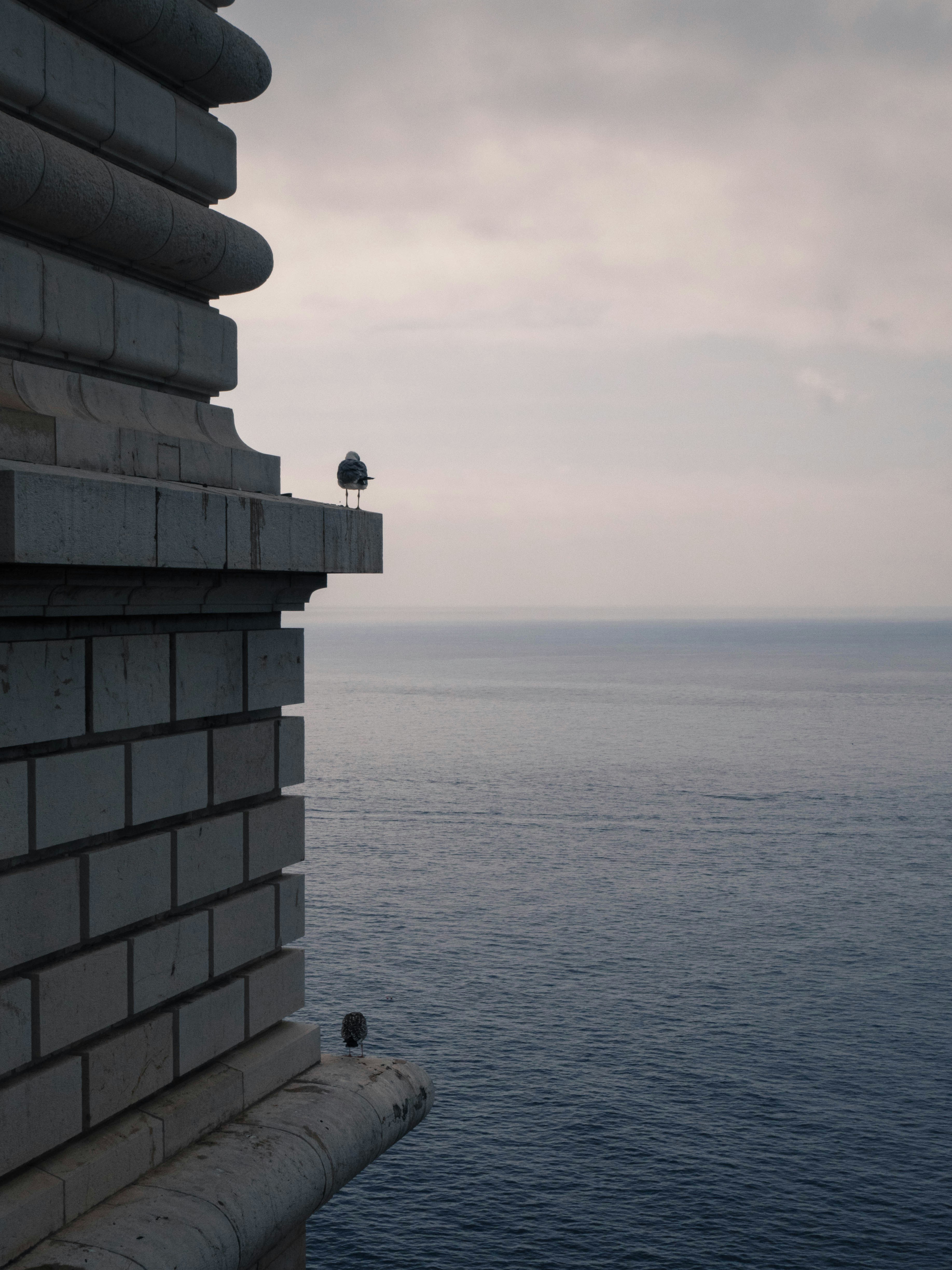 personne assise sur un bâtiment en béton près de la mer pendant la journée