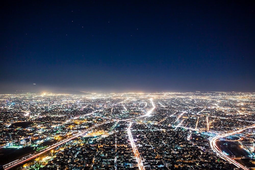 aerial view of city during night time