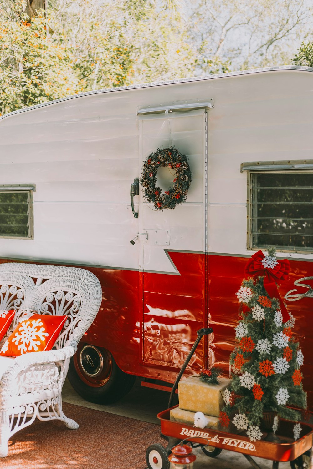 red and white wooden garage door