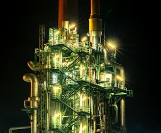 brown and black factory during night time