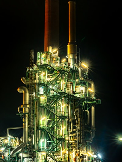 brown and black factory during night time