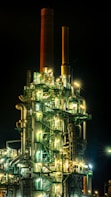 brown and black factory during night time
