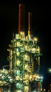 brown and black factory during night time