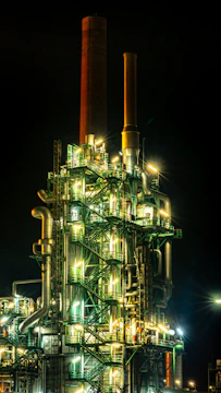 brown and black factory during night time